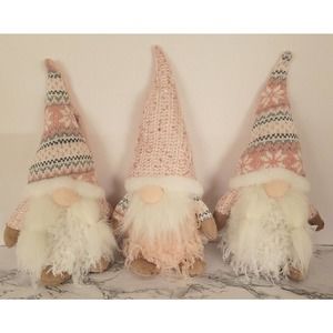 D-FantiX Pink Light Up Christmas Gnomes 3 Pack Handmade Swedish Tomte Gnome NIB